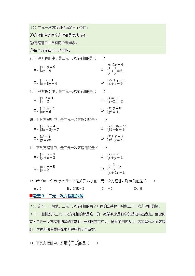第6章第1节 二元一次方程组和它的解 2025-2026学年七年级下初中数学同步复习讲义（华师大版2024）(原卷版）第2页