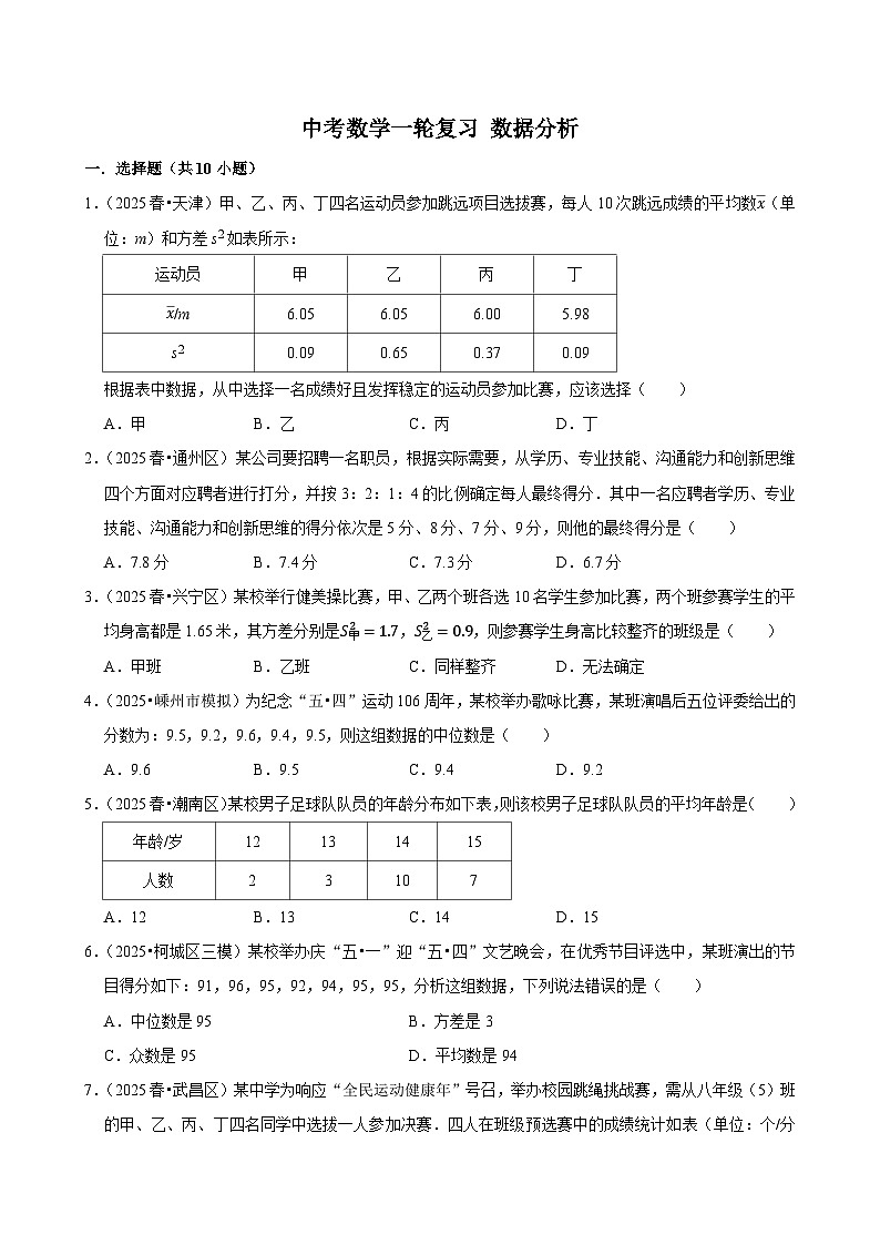 2026中考数学高频考点一轮复习：数据分析（试题含解析）第1页