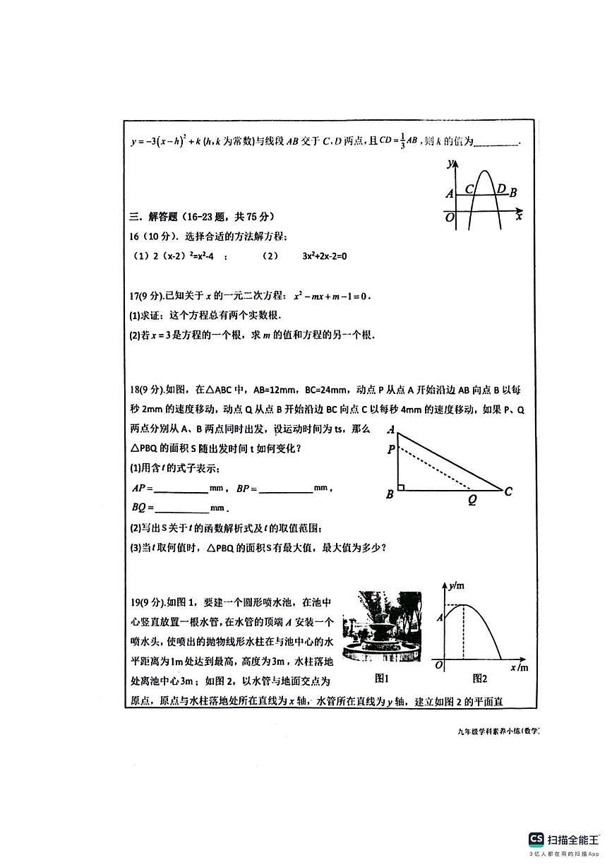 河南济源市济水一中2025-2026学年上学期九年级学科素养小练数学（期末）第3页