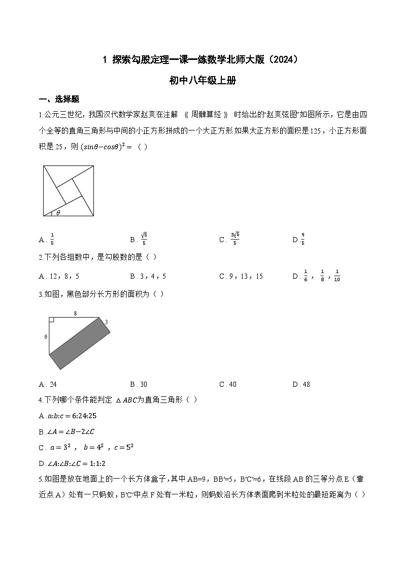 1 探索勾股定理一课一练数学北师大版（2024）初中八年级上册(无答案)第1页