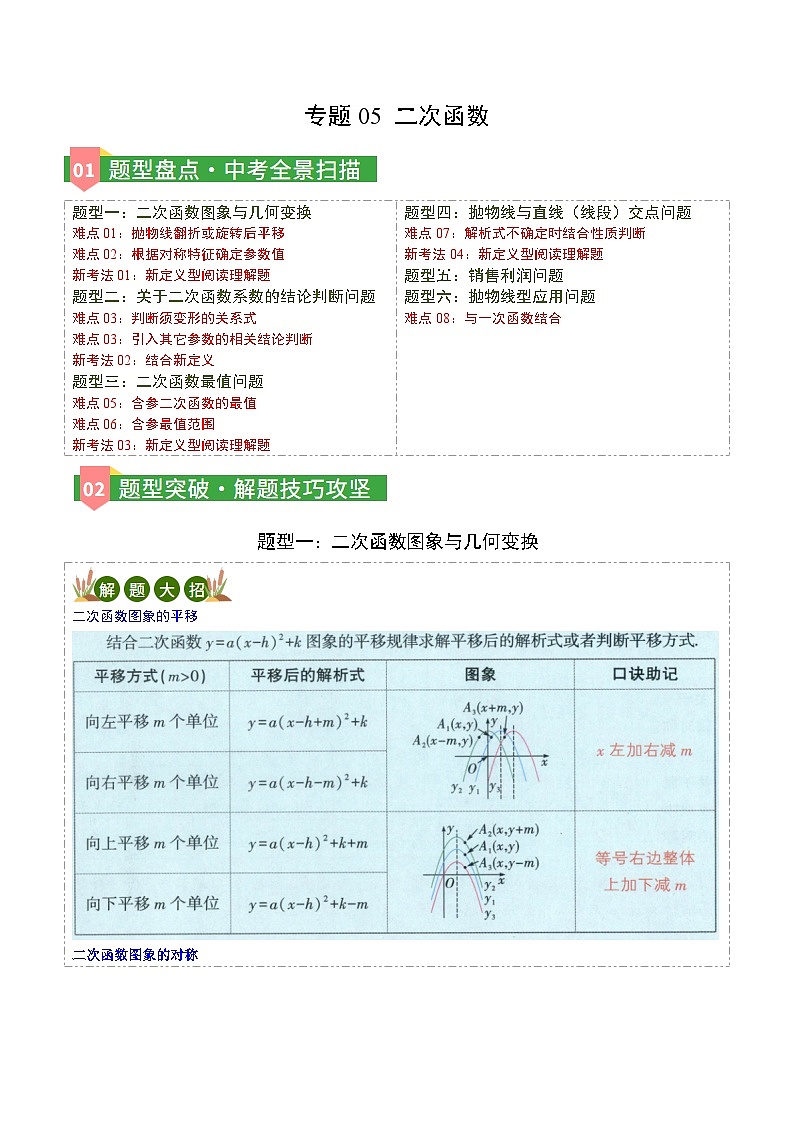 专题05 二次函数（6大题型8难点4新考法，题型清单）（解析版）第1页