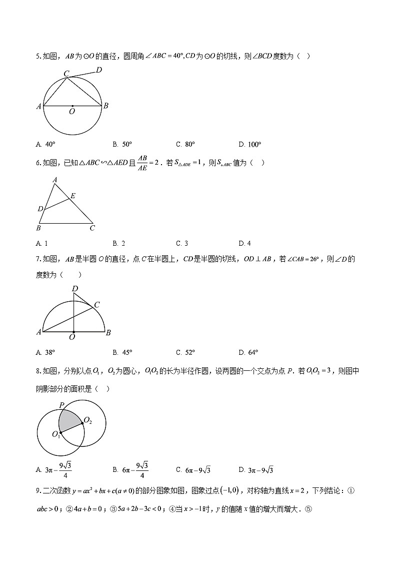 河南驻马店市西平县2025-2026学年九年级第一学期期终学情调研数学试卷-自定义类型第2页
