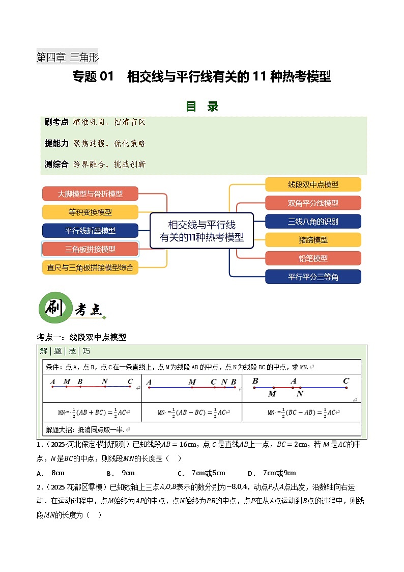 专题01 相交线与平行线有关的11种热考模型（专项训练）（原卷版）第1页