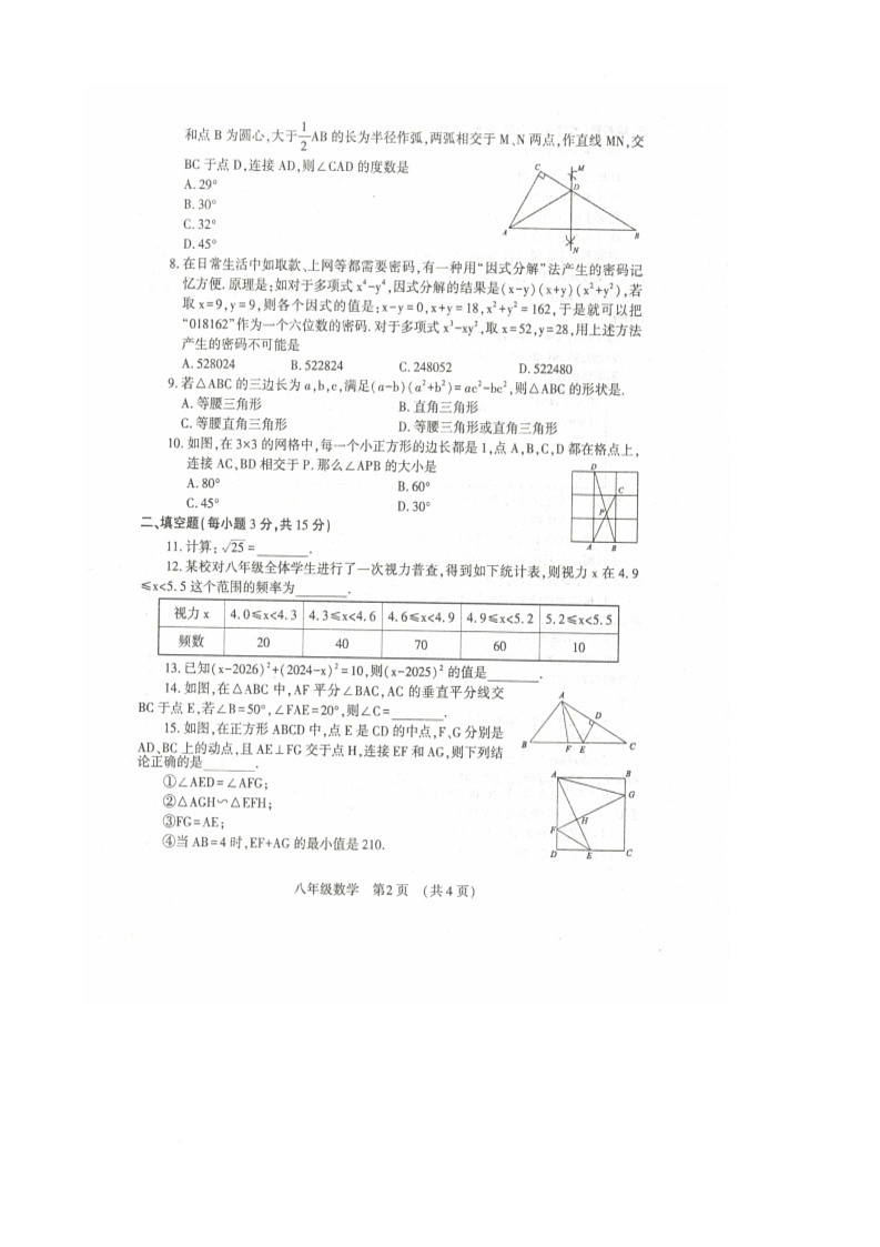 河南洛阳市嵩县2025—2026学年第一学期期末考试八年级数学试卷第2页