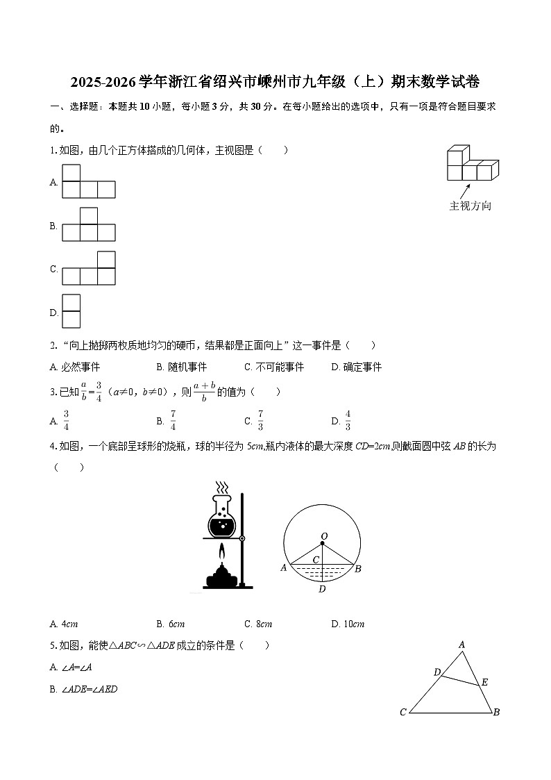 2025-2026学年浙江省绍兴市嵊州市九年级（上）期末数学试卷-自定义类型第1页