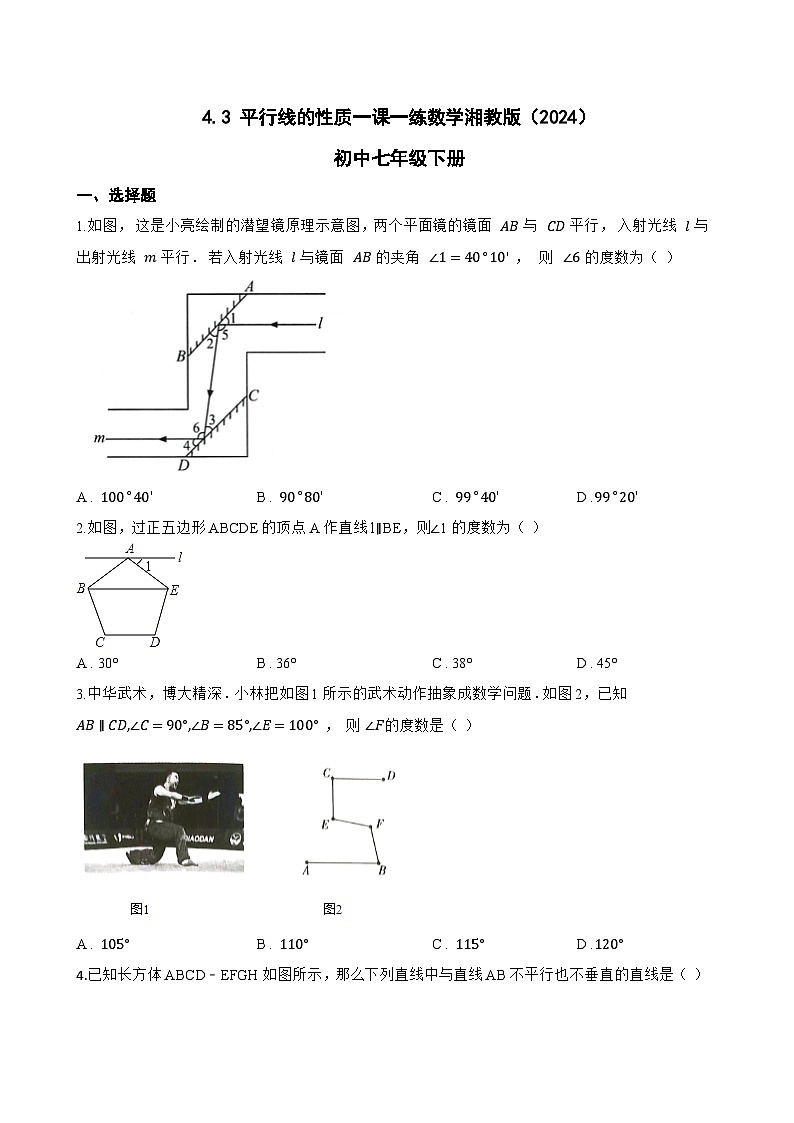 4.3 平行线的性质一课一练数学湘教版（2024）初中七年级下册(无答案)第1页