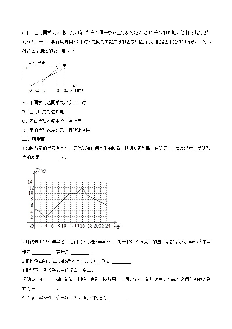 5.1 变量与函数一课一练数学苏科版（2024）初中八年级上册(无答案)第3页