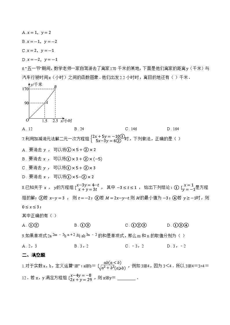 9.2 二元一次方程组的解法一课一练数学沪教版（五四制）（2024）初中六年级下册(无答案)第2页