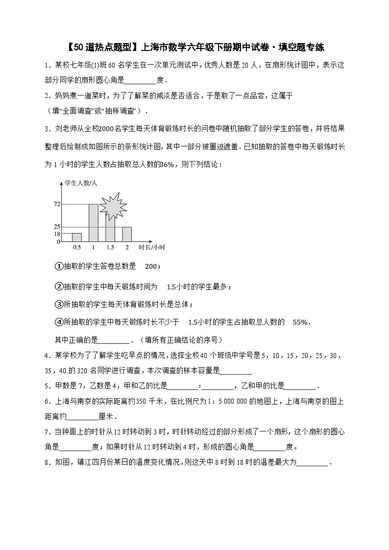 【50道热点题型】上海市数学六年级下册期中试卷·填空题专练（原卷版）第1页