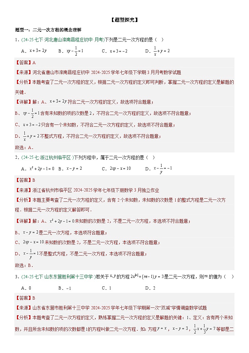 专题10.1 二元一次方程组 解析版第2页