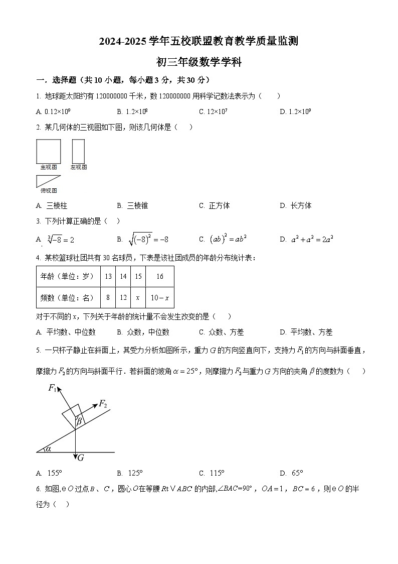 2025年广东省珠海市紫荆中学等五校联考中考一模数学试题（原卷版）第1页