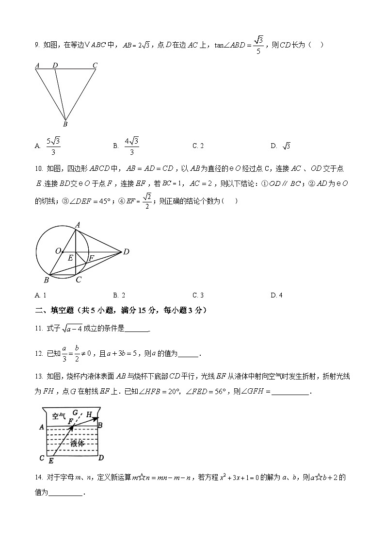 2025年广东省东莞市光明中学九年级中考一模数学试卷（原卷版）第3页