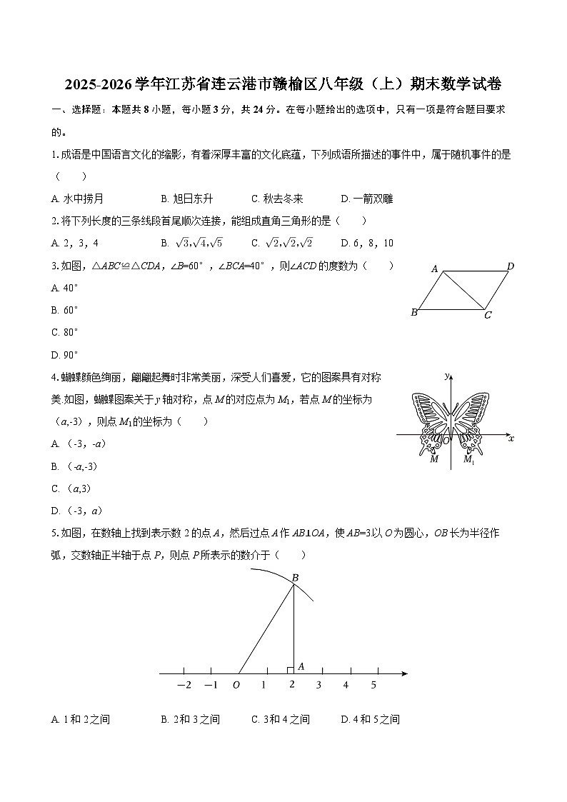 2025-2026学年江苏省连云港市赣榆区八年级（上）期末数学试卷-自定义类型第1页