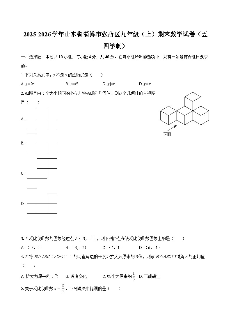 2025-2026学年山东省淄博市张店区九年级（上）期末数学试卷（五四学制）-自定义类型第1页
