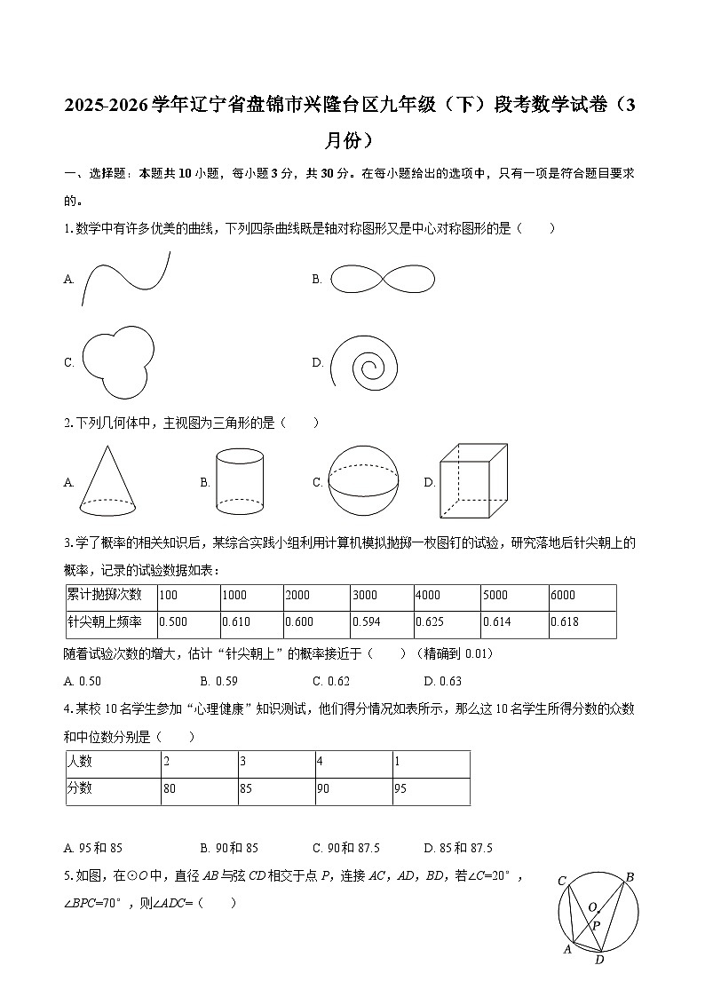 2025-2026学年辽宁省盘锦市兴隆台区九年级（下）段考数学试卷（3月份）-自定义类型第1页