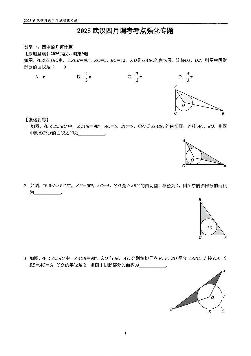2025武汉四月调考中考数学考点强化专题练习含答案第1页