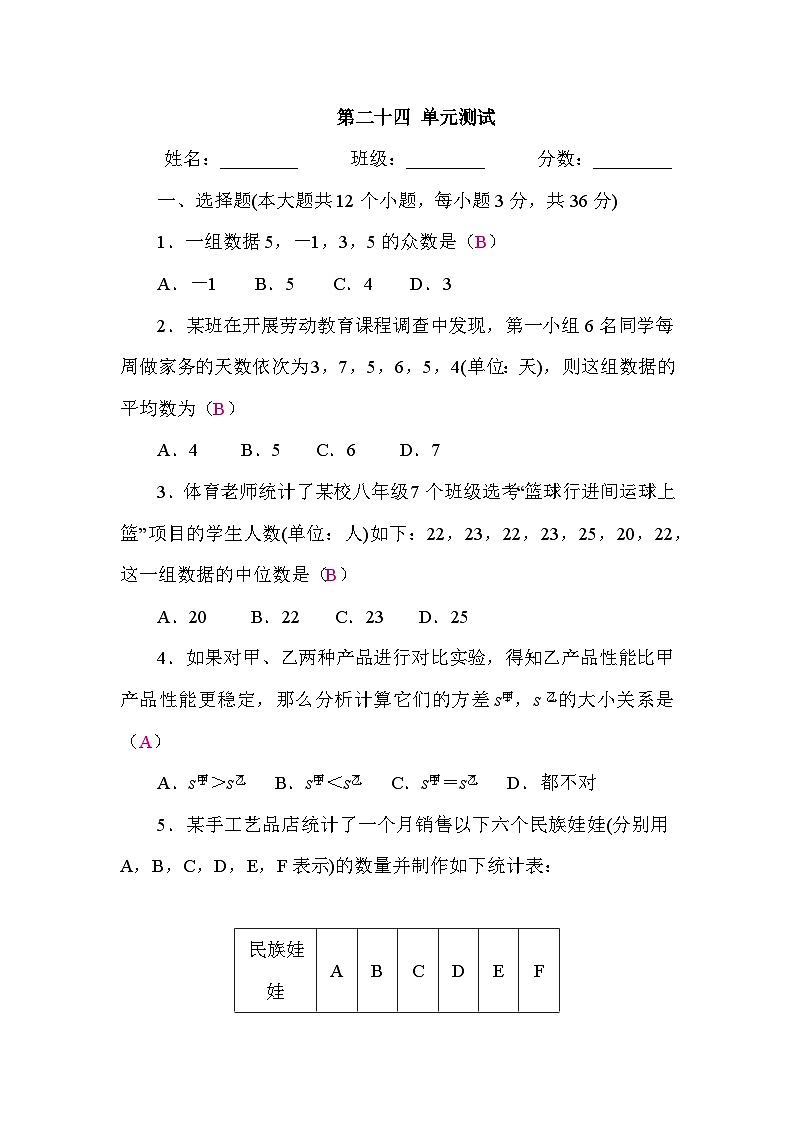 第二十四 单元测试（答案）第1页