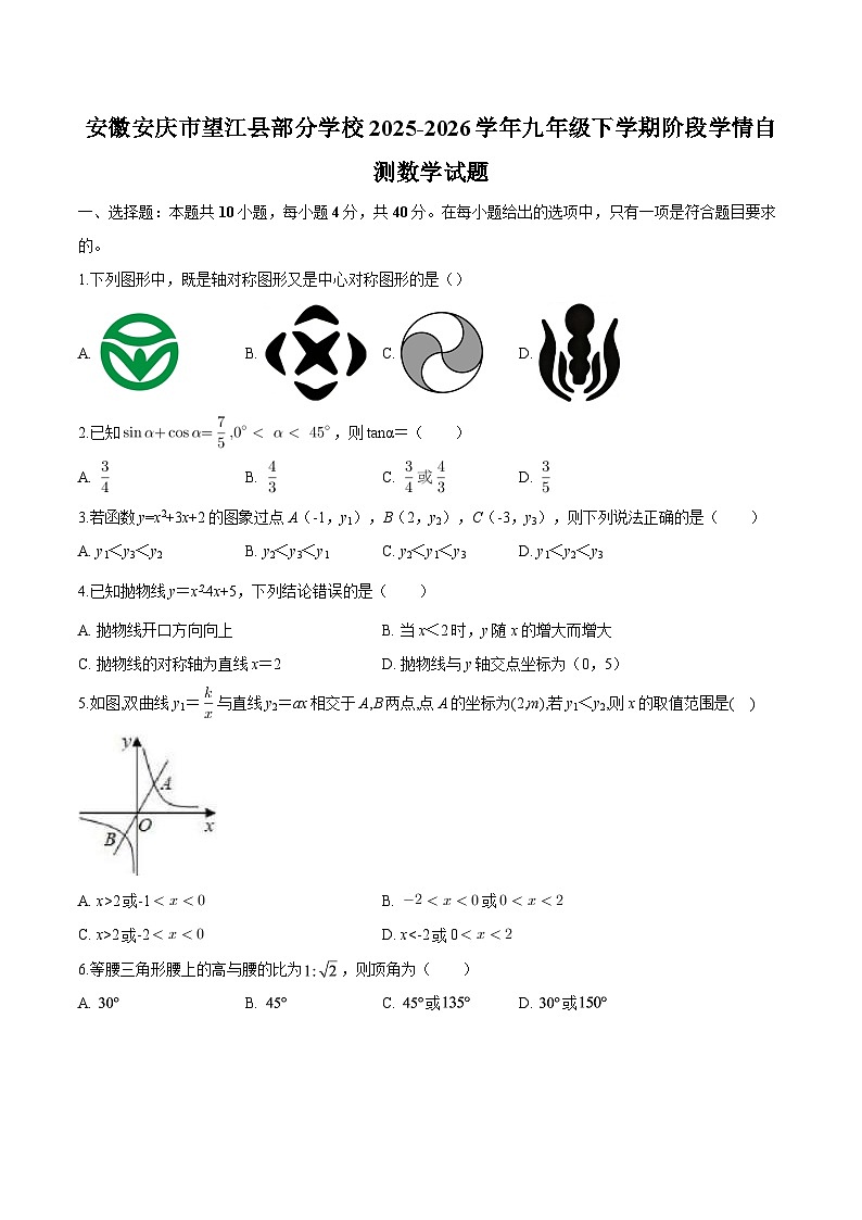 安徽安庆市望江县部分学校2025-2026学年九年级下学期阶段学情自测 数学试题第1页