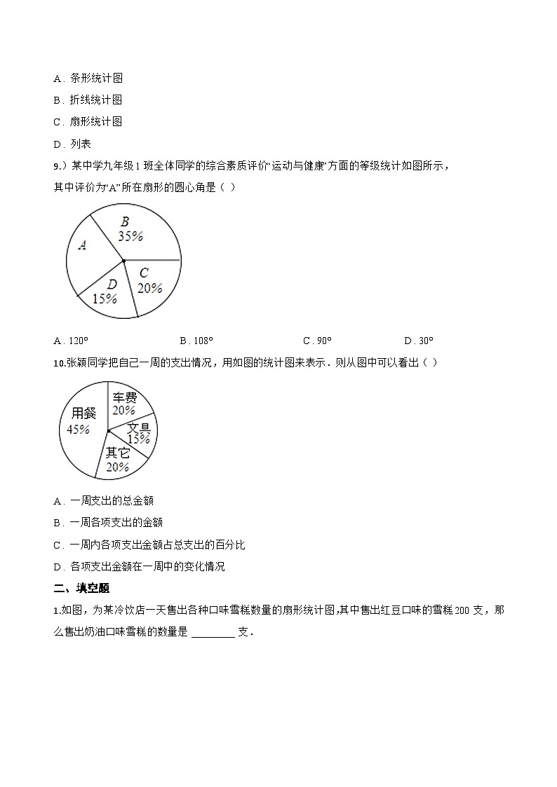 扇形统计图一课一练数学苏科版（2024）初中八年级下册(无答案)第3页