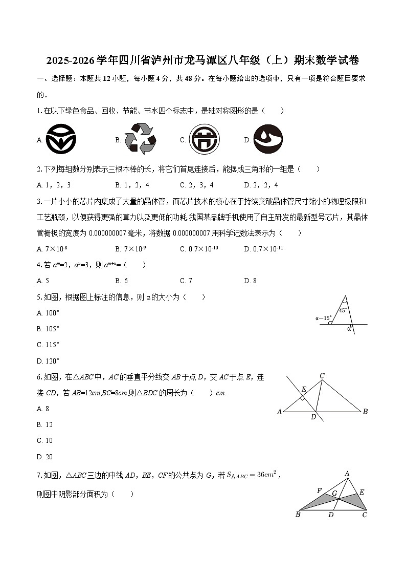 2025-2026学年四川省泸州市龙马潭区八年级（上）期末数学试卷-自定义类型第1页