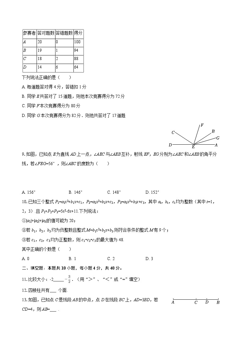 2025-2026学年重庆市江北区鲁能巴蜀中学七年级（上）期末数学试卷-自定义类型第2页