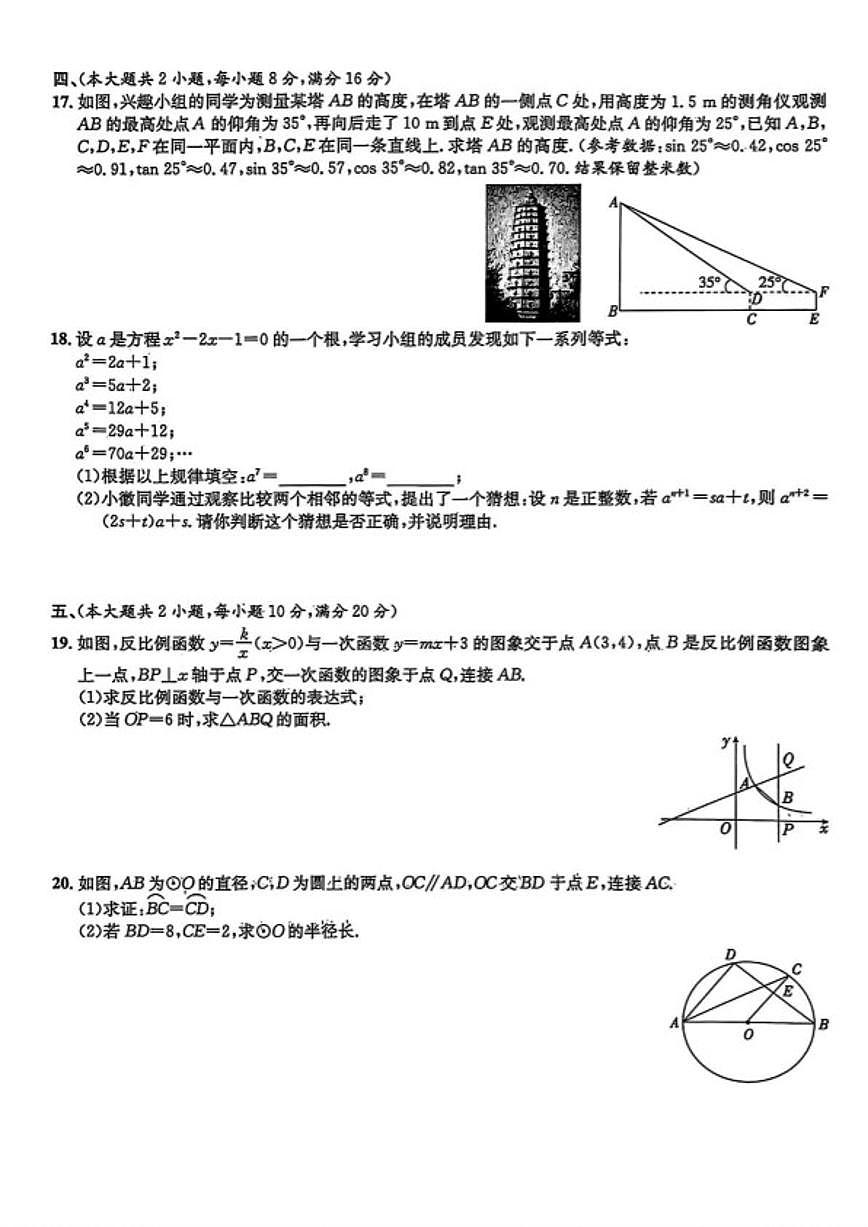 2026年安徽省阜阳市太和县民族中学中考一模数学(图片版，含答案)试题第3页