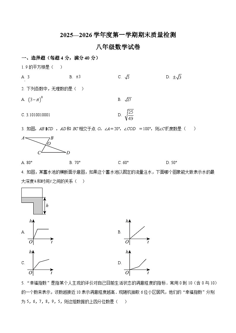 安徽宿州市萧县2025-2026学年度第一学期期末质量检测 八年级数学试卷第1页