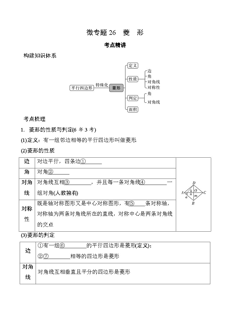 2026中考数学二轮复习专题26 菱  形(含答案)专项练习（含答案解析）第1页