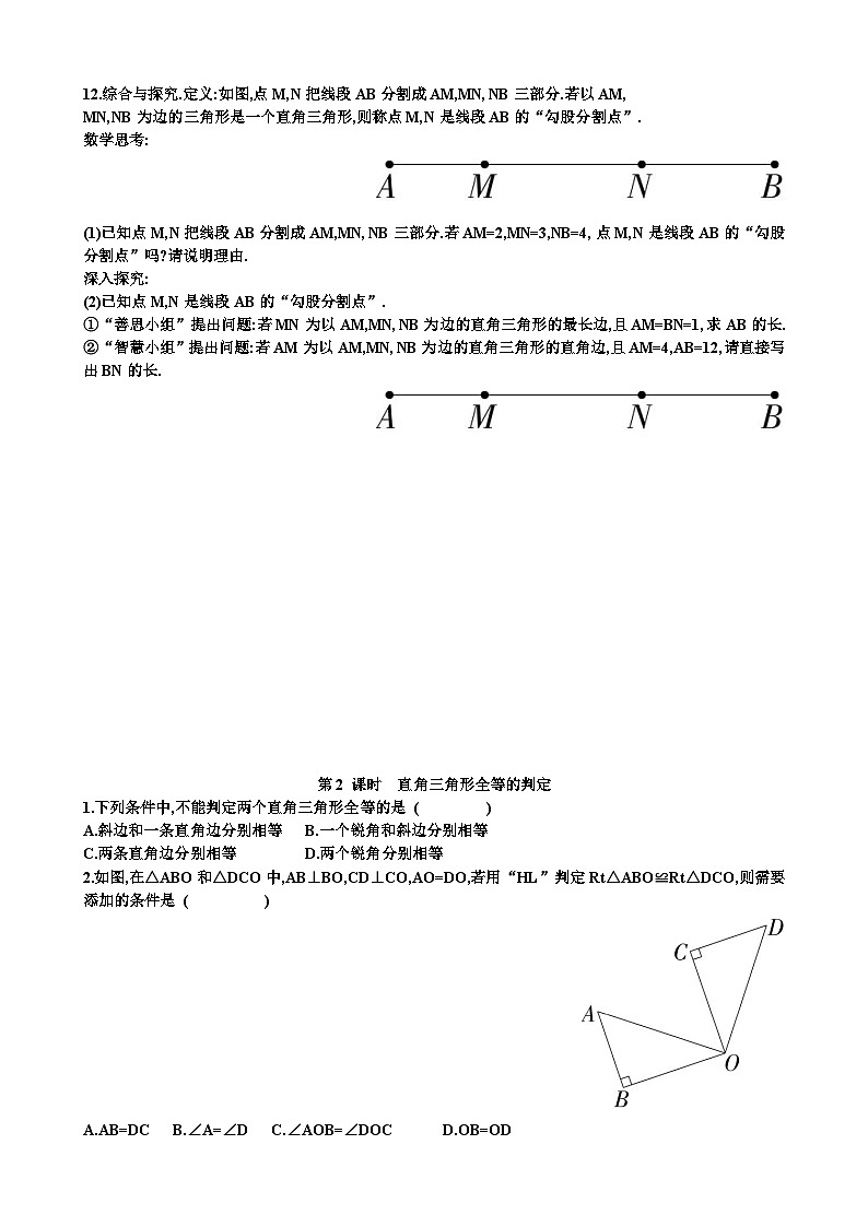 北师大版八年级下学期数学第一章三角形的证明及其应用第3节直角三角形知识点+练习题以及答案第3页