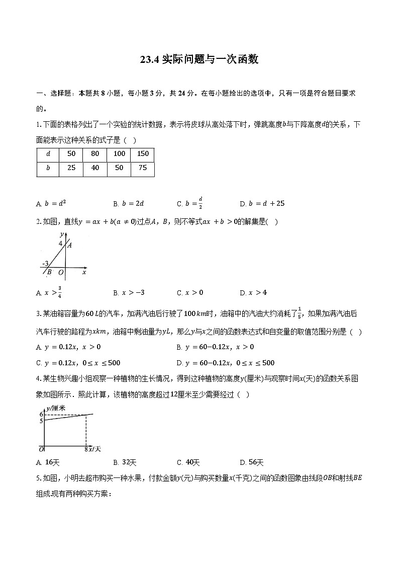 23.4 实际问题与一次函数-同步训练 2025—2026学年人教版数学八年级下册（含答案+解析）第1页