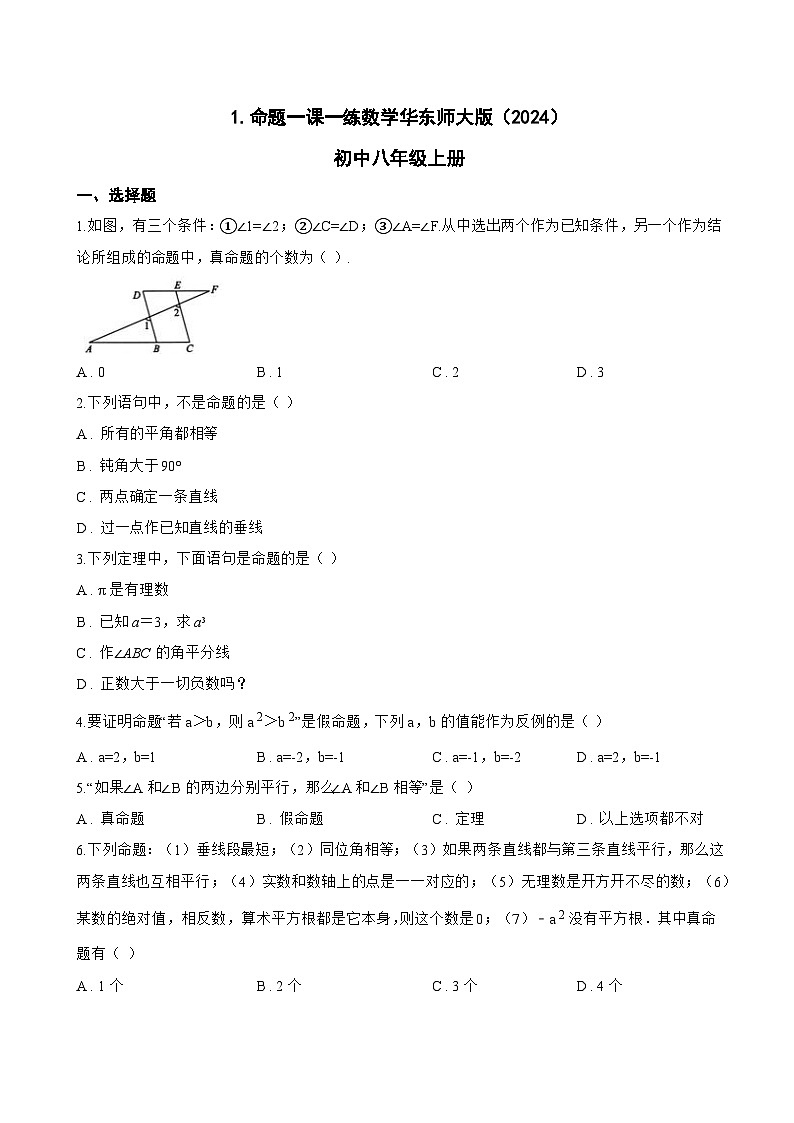 1. 命题一课一练数学华东师大版（2024）初中八年级上册(无答案)第1页