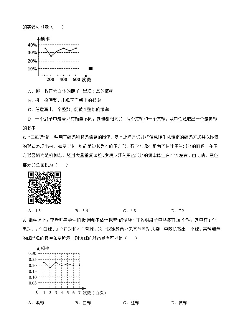 八年级数学下册 第七章 认识概率 单元测试卷 苏科版（含解析）第2页