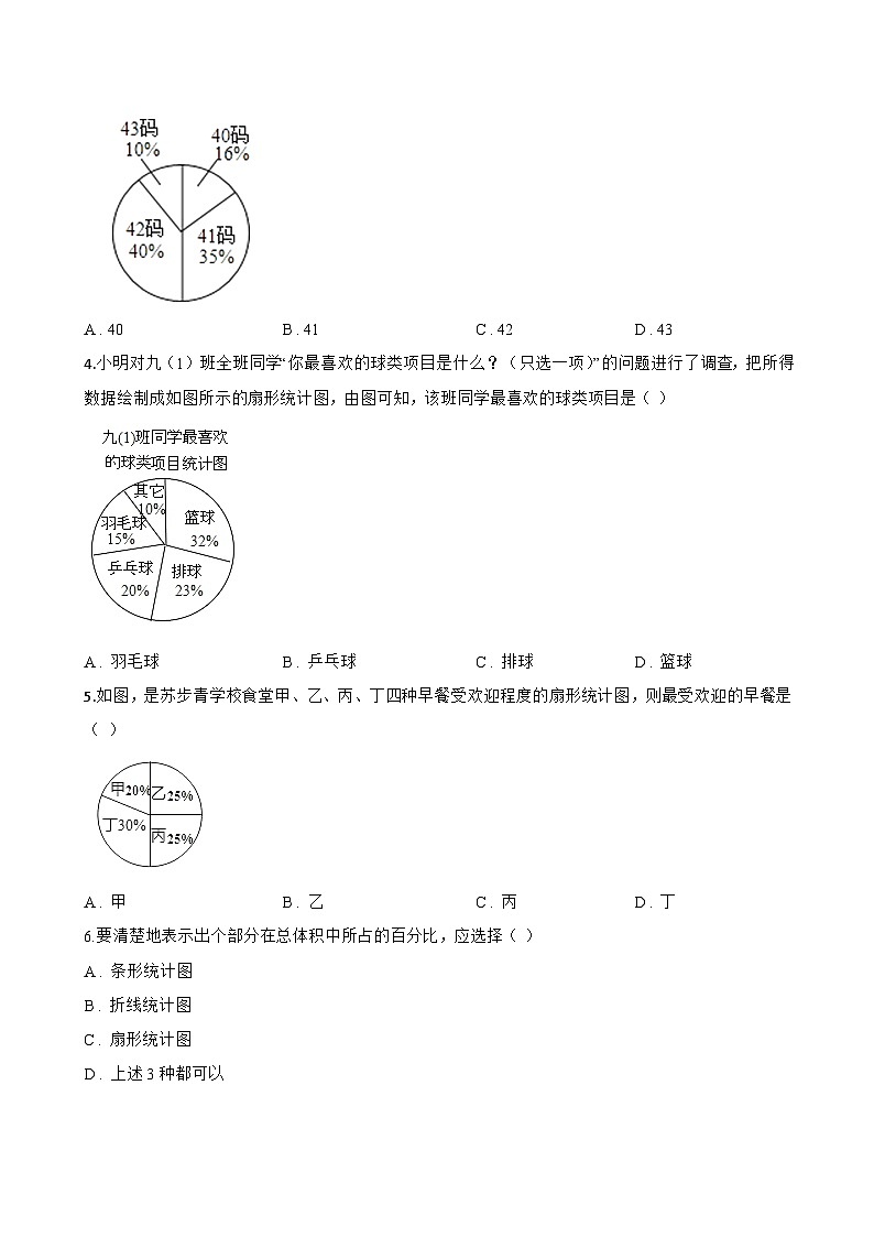 2. 扇形统计图一课一练数学华东师大版（2024）初中八年级上册(无答案)第2页