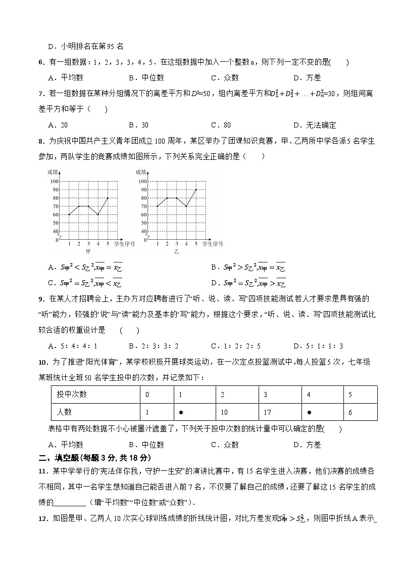 八年级数学下册 第3章 数据分析初步 单元测试卷 浙教版（有答案）第2页