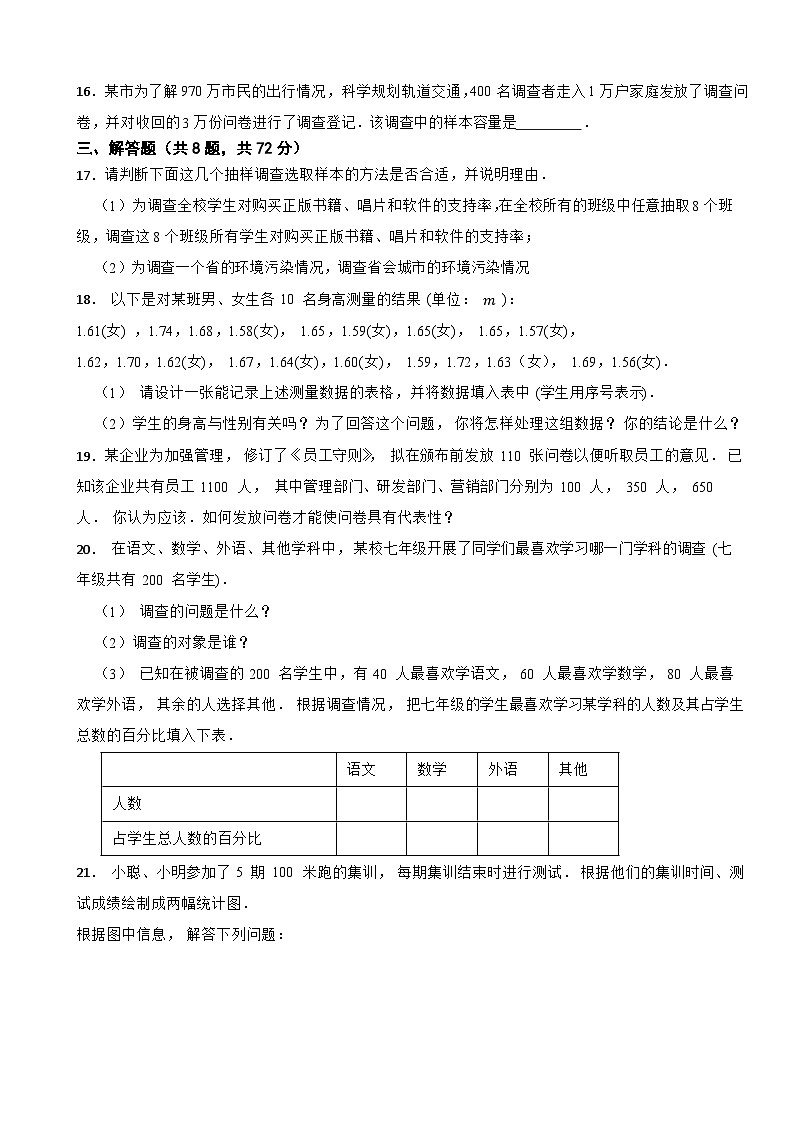 七年级数学下册 第六章 数据与统计图表 单元测试卷 浙教版（含解析）第3页