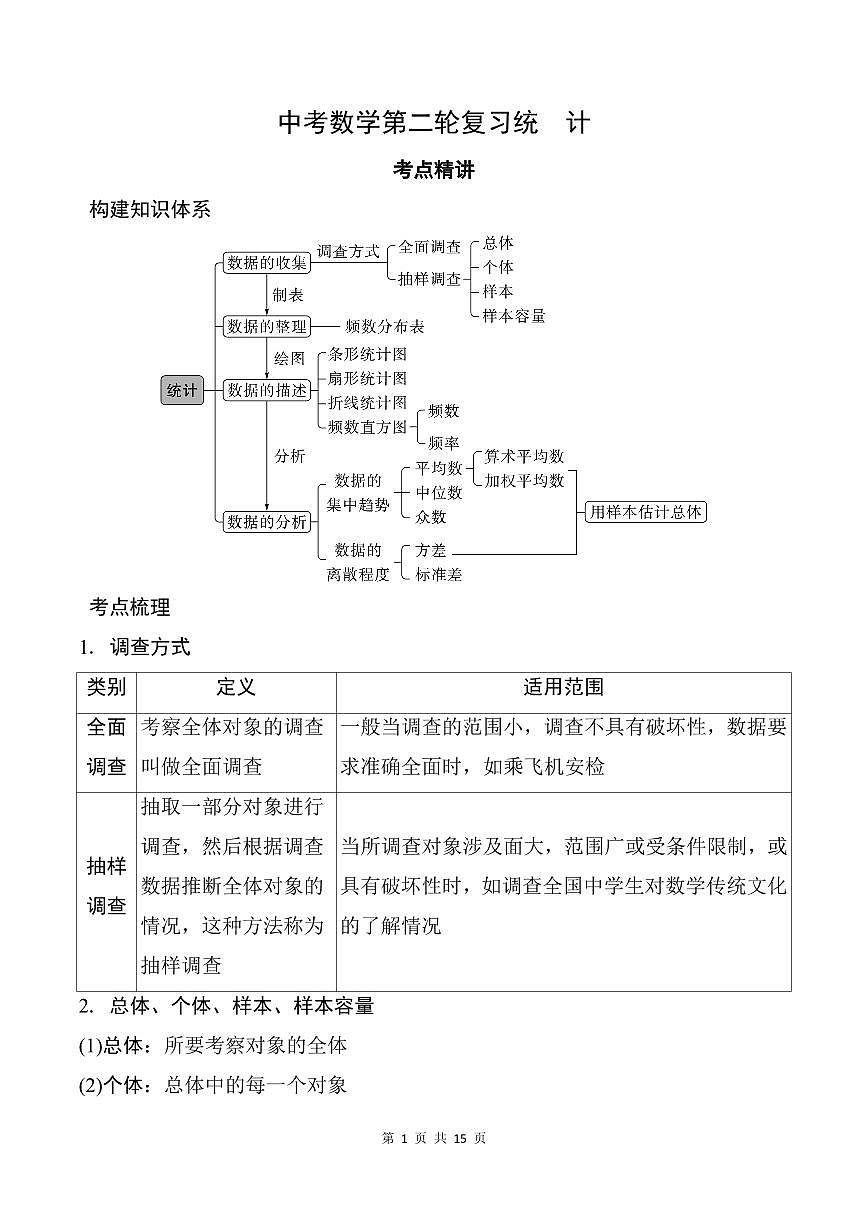 中考数学第二轮复习统计(专项练习含答案)第1页