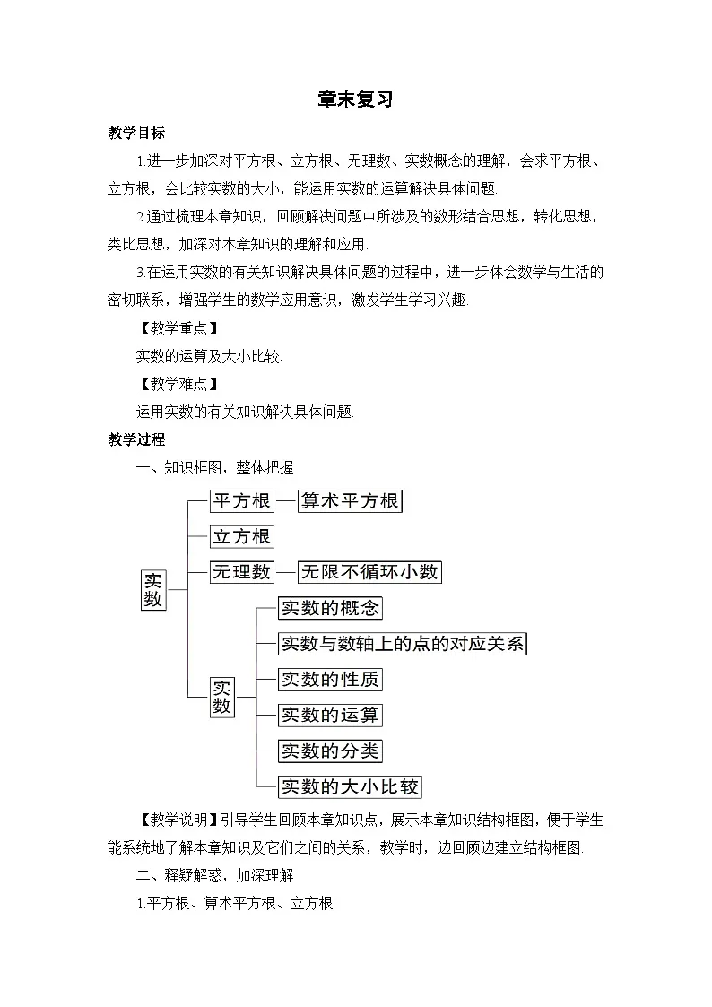6章 实数 章末复习 教案-2025-2026学年七年级数学下册沪科版第1页