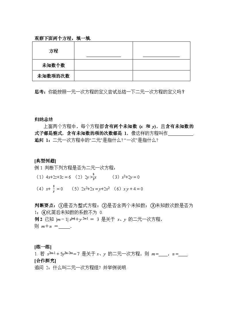 10.1 二元一次方程组-导学案--2025-2026学年人教版数学七年级下册第2页