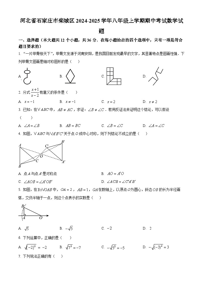 河北省石家庄市栾城区2024-2025学年八年级上学期期中考试数学试题第1页