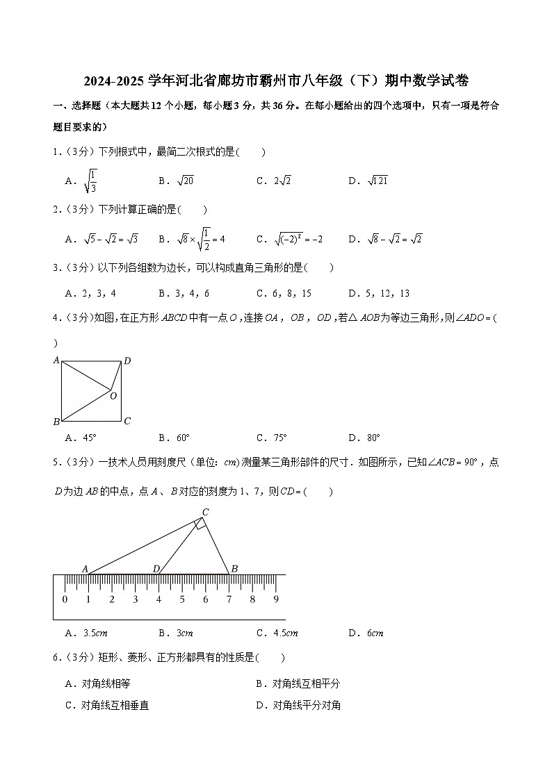 2024-2025学年河北省廊坊市霸州市八年级（下）期中数学试卷第1页