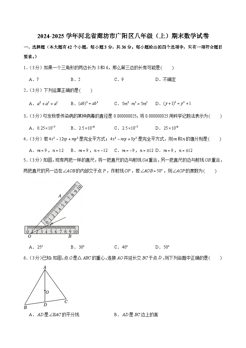 2024-2025学年河北省廊坊市广阳区八年级（上）期末数学试卷第1页