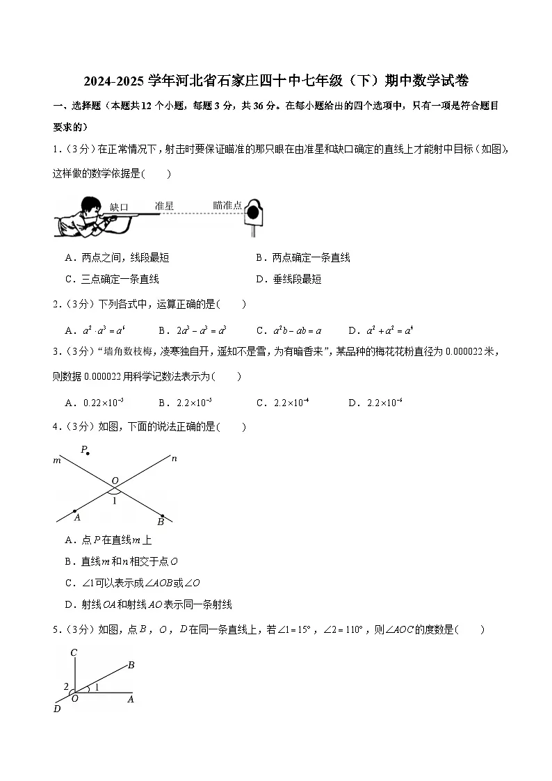 2024-2025学年河北省石家庄四十中七年级（下）期中数学试卷第1页