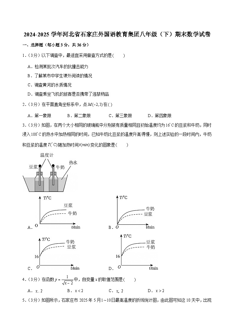 2024-2025学年河北省石家庄外国语教育集团八年级（下）期末数学试卷第1页
