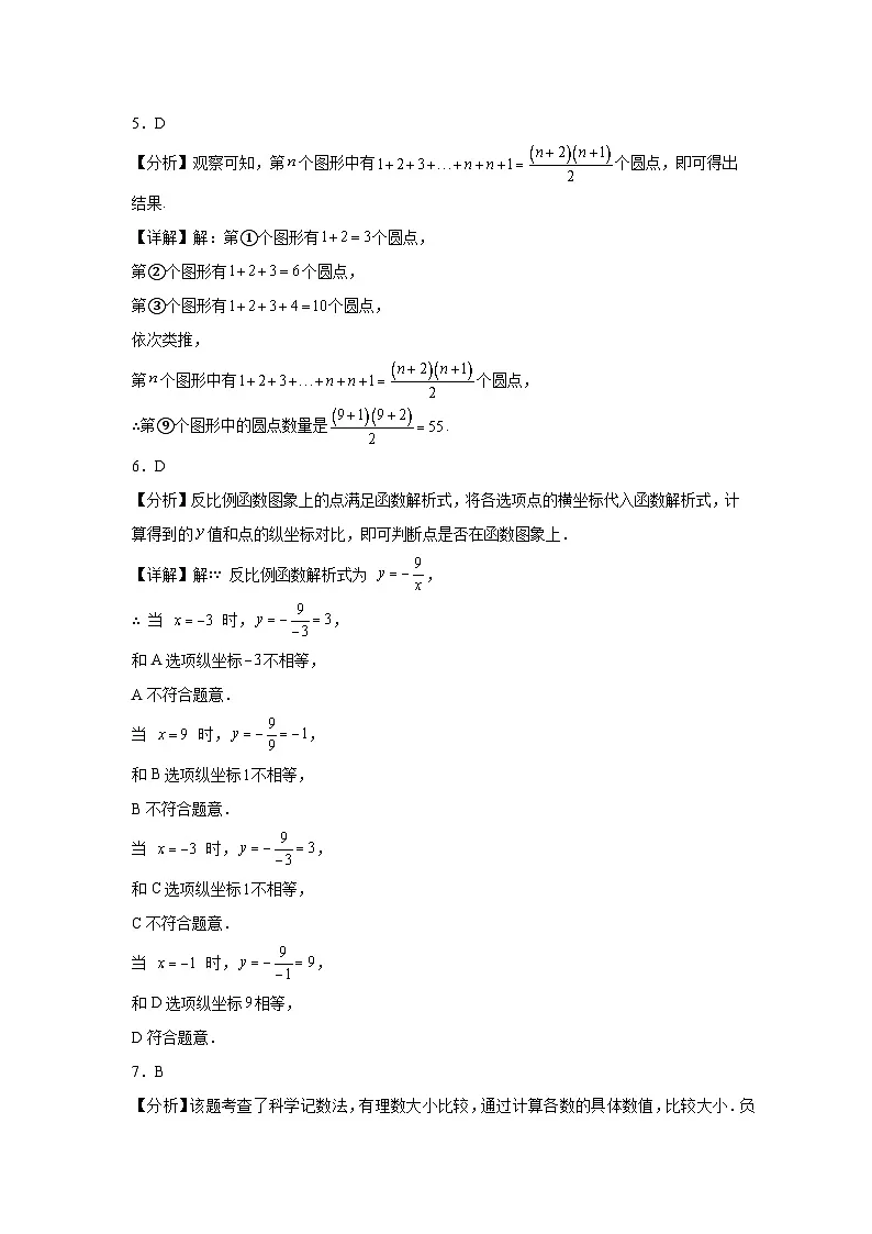 重庆市2026届数学中考自编模拟卷一参考答案第2页