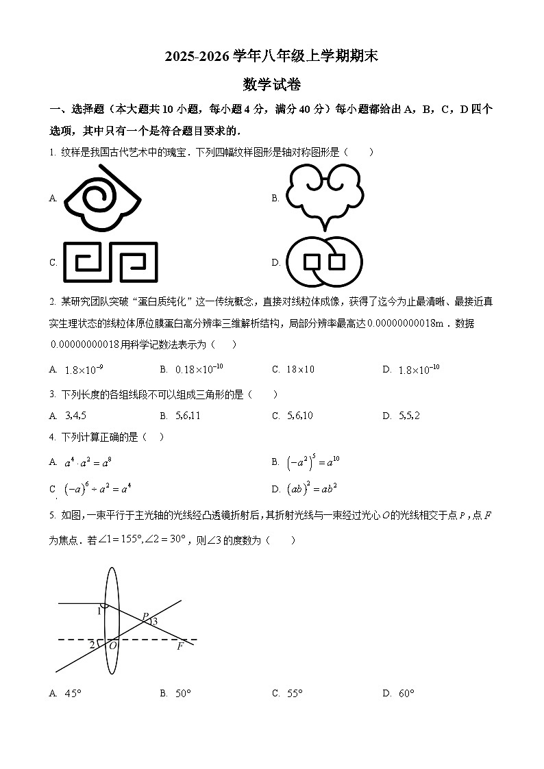 八年级上学期期末数学试卷（原卷版） (3)第1页