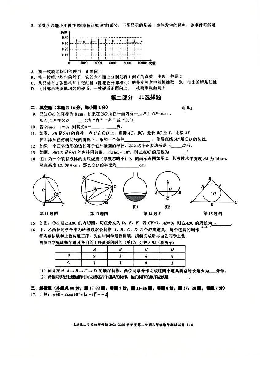 北京景山学校远洋分校2024~2025学年下学期八年级数学期末测试题（无答案）第2页