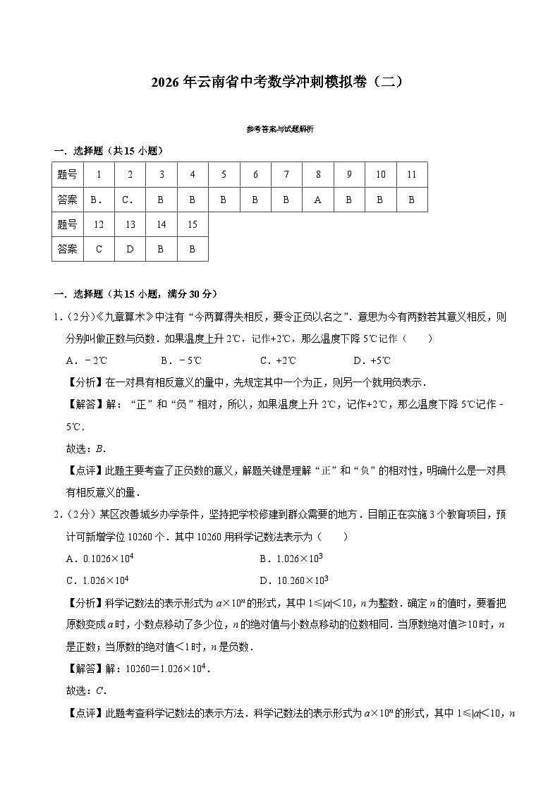 2026年云南省中考数学冲刺模拟卷（二）解析版第1页