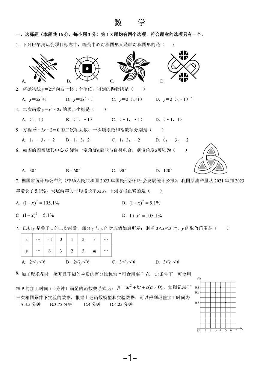 北京市第五十七中学2025--2026学年上学期九年级数学10月考试卷_(无答案_)第1页