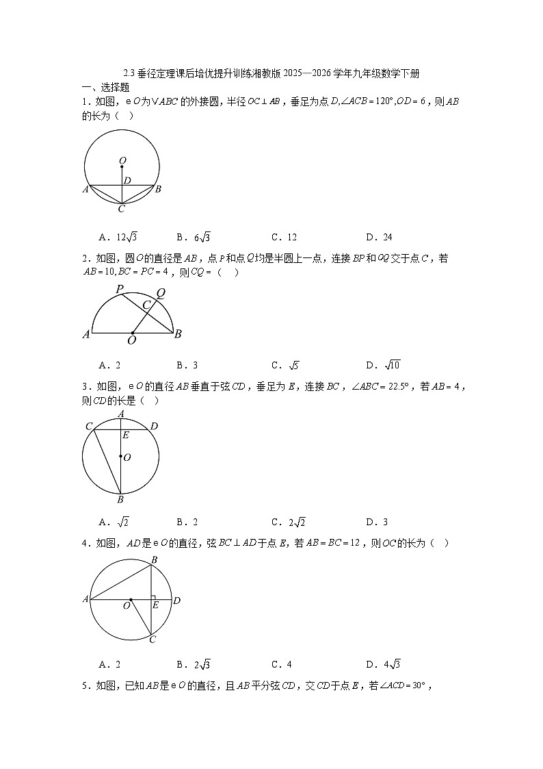 2.3垂径定理课后培优提升训练湘教版2025—2026学年九年级数学下册第1页