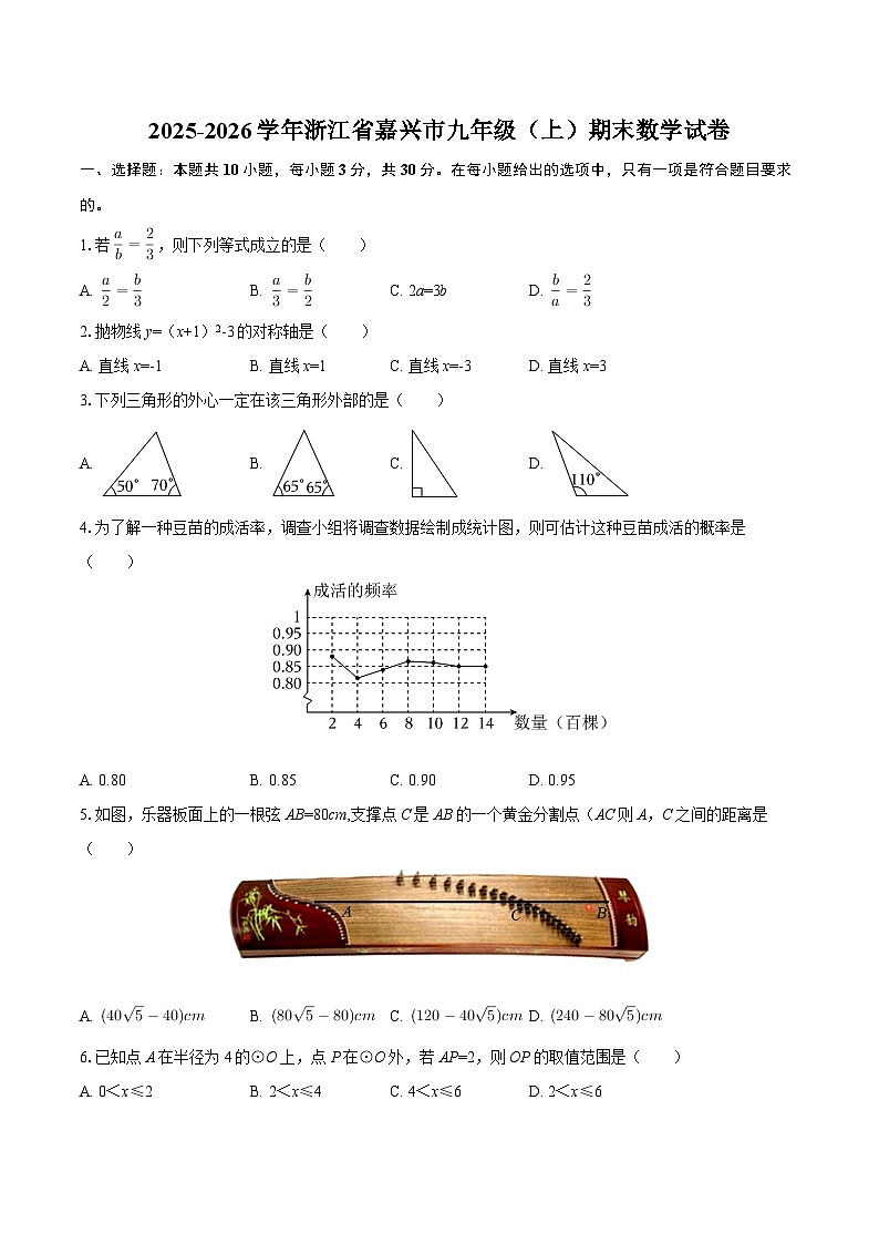2025-2026学年浙江省嘉兴市九年级（上）期末数学试卷-自定义类型第1页